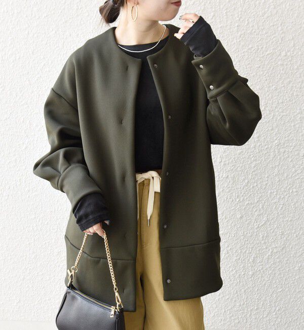 SHIPS any「【WEB限定】SHIPS any:〈洗濯機可能〉ダンボール コクーン ノーカラー コート」|ノーカラージャケット|