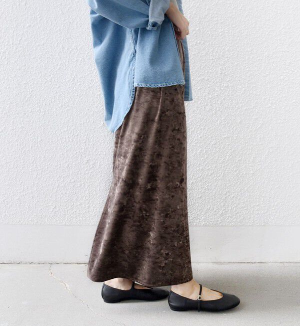 SHIPS for women「〈手洗い可能〉スノー クラッシュ ポリエステル ベロア ウエスト ゴム スカート」|スカート|