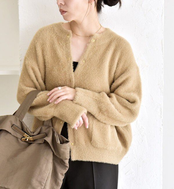 quaranciel「quaranciel:〈手洗い可能〉ファーライク クルーネック スナップ ニット カーディガン」|カーディガン|