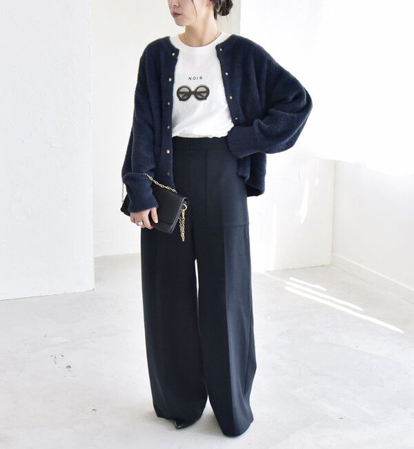 quaranciel「quaranciel:〈手洗い可能〉ファーライク クルーネック スナップ ニット カーディガン」|カーディガン|