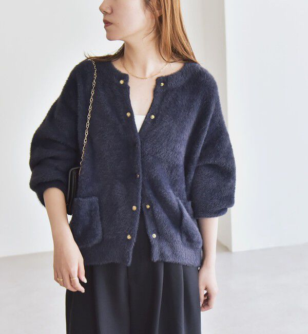 quaranciel「quaranciel:〈手洗い可能〉ファーライク クルーネック スナップ ニット カーディガン」|カーディガン|