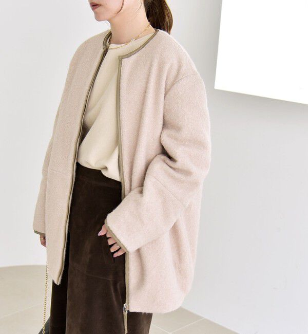 quaranciel「quaranciel: ノーカラー パイピング ジップ コート」|ノーカラーコート|