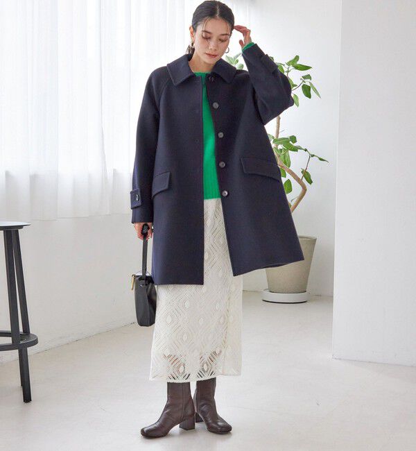 SHIPS for women「千鳥 / ソリッド ウール メルトン ステンカラー コート」|ステンカラーコート|