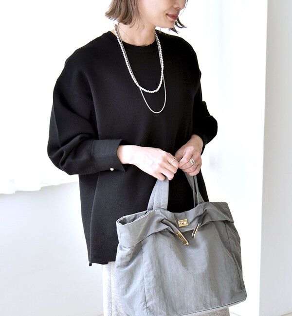 quaranciel「quaranciel:〈手洗い可能〉ダブルフェイス パールモチーフ ワイド ニット プルオーバー」|ニット・セーター|