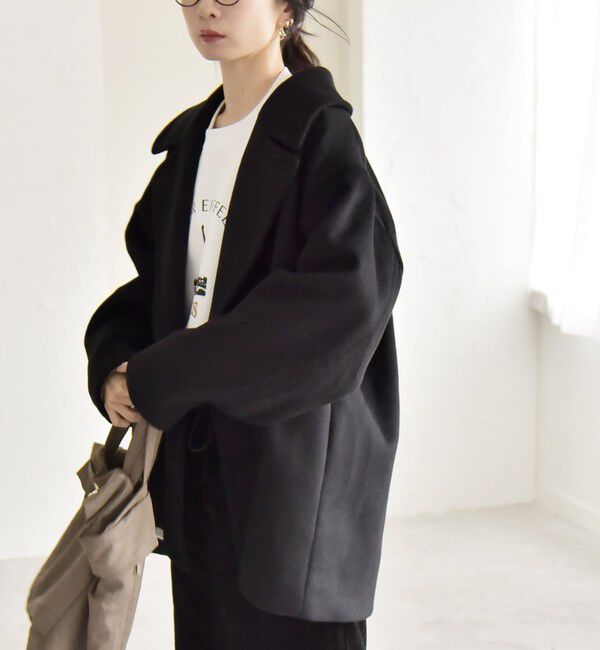 quaranciel「quaranciel: PURE WOOL ダブルブレスト テーラード ハーフ コート」|ピーコート|