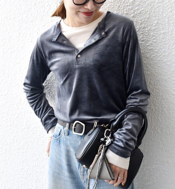 SHIPS any「SHIPS any:〈洗濯機可能〉ポリエステル ベロア 2way ヘンリーネック プルオーバー」|Tシャツ・カットソー|