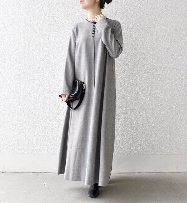 SHIPS any「SHIPS any: ウーステッド パイピング ボタン ロングスリーブ フレア ワンピース」|ワンピース|