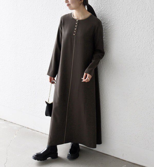 SHIPS any「SHIPS any: ウーステッド パイピング ボタン ロングスリーブ フレア ワンピース」|ワンピース|