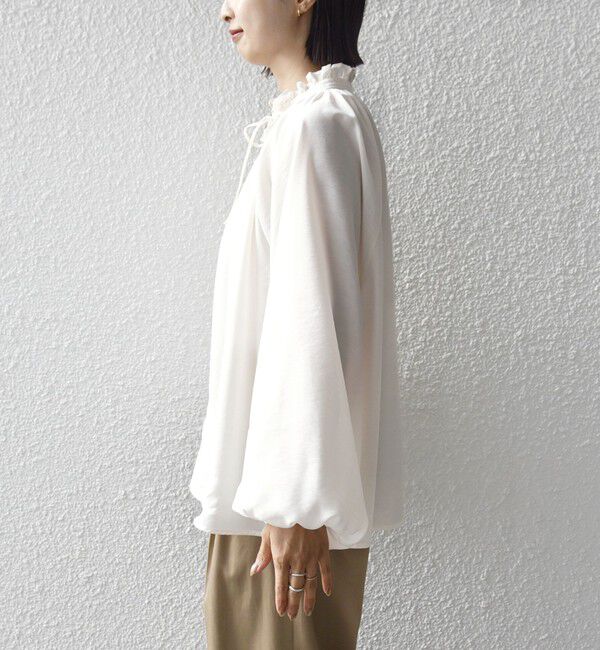 SHIPS for women「〈手洗い可能〉シアー タンブラー リボン デザイン 長袖 ブラウス」|シャツ・ブラウス|