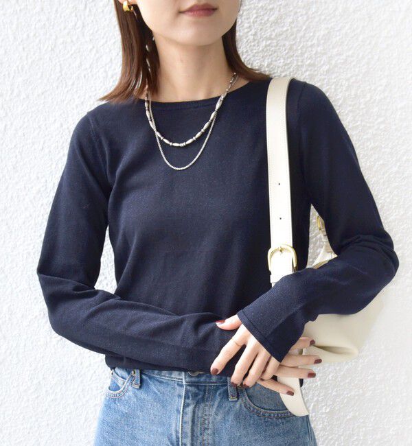SHIPS for women「〈洗濯機可能〉ラメ クルーネック 長袖 ニット」|ニット・セーター|ネイビー