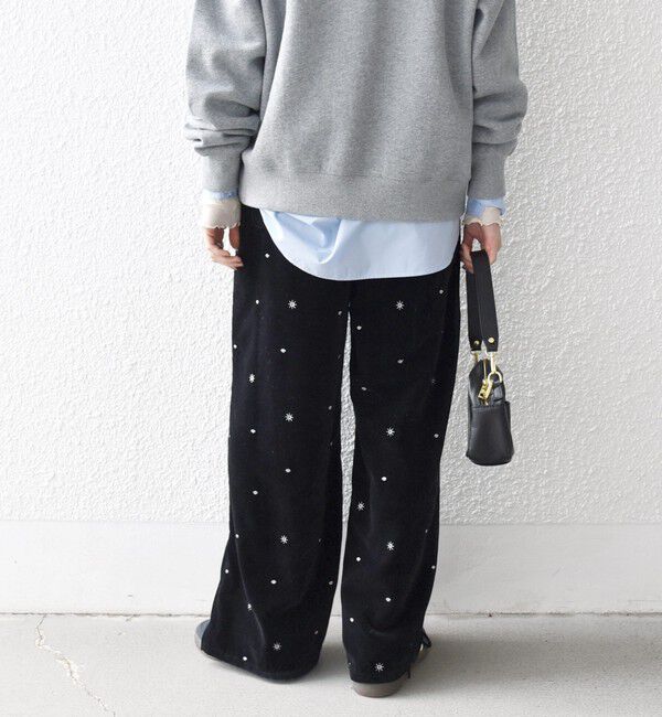 SHIPS any「SHIPS any:〈手洗い可能〉ポリエステル ベロア 刺繍 ストレート ワイド パンツ」|その他|