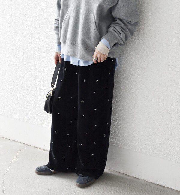 SHIPS any「SHIPS any:〈手洗い可能〉ポリエステル ベロア 刺繍 ストレート ワイド パンツ」|その他|