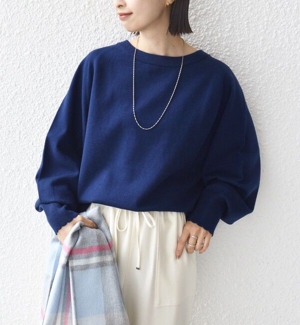 SHIPS for women「〈手洗い可能〉コットン カシミヤ混 スカラップヘム ボートネック プルオーバー」|ニット・セーター|