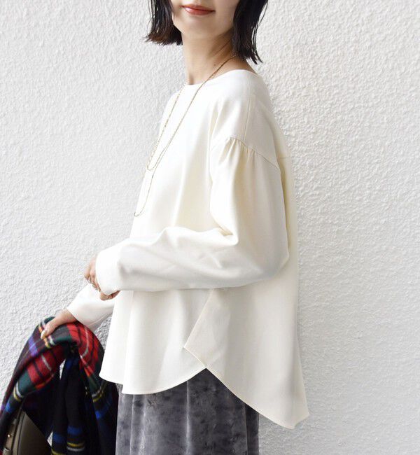SHIPS for women「〈手洗い可能〉両面起毛 裾 ラウンド デザイン プルオーバー」|シャツ・ブラウス|オフホワイト