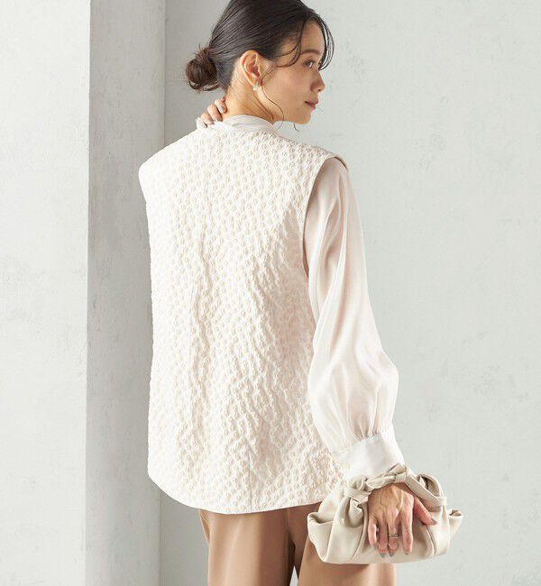 SHIPS for women「《予約》ミニ フラワー ジャカード パール モチーフ ボタン ジレ（セレモニー対応可）」|ベスト・ジレ|