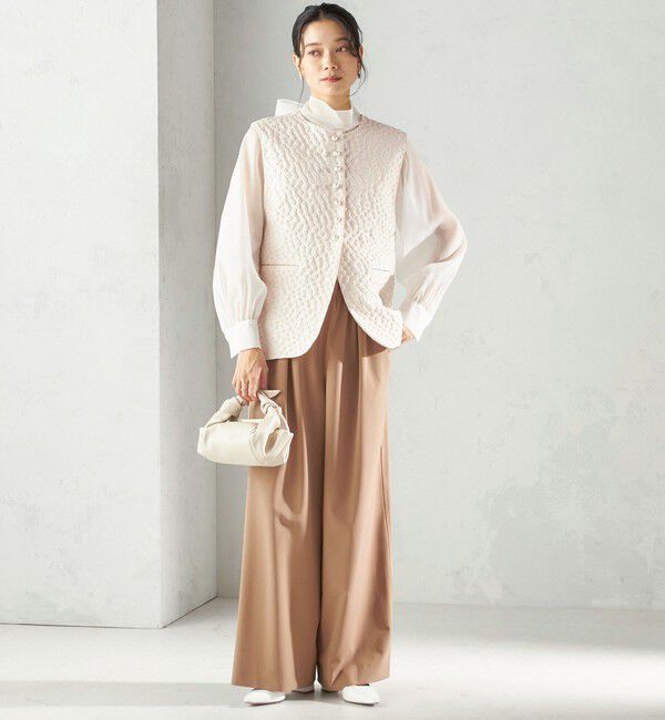 SHIPS for women「《予約》ミニ フラワー ジャカード パール モチーフ ボタン ジレ（セレモニー対応可）」|ベスト・ジレ|