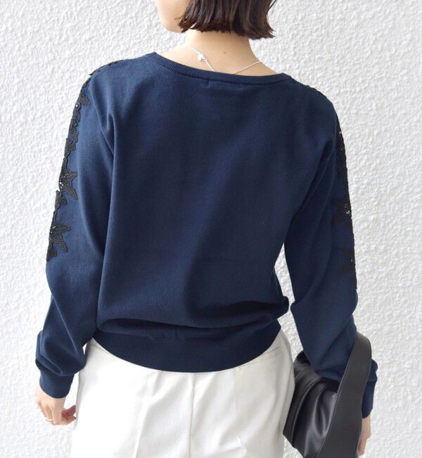 SHIPS for women「《予約》【WEB限定】〈手洗い可能〉ショルダー レース コンビ ニット プルオーバー」|ニット・セーター|