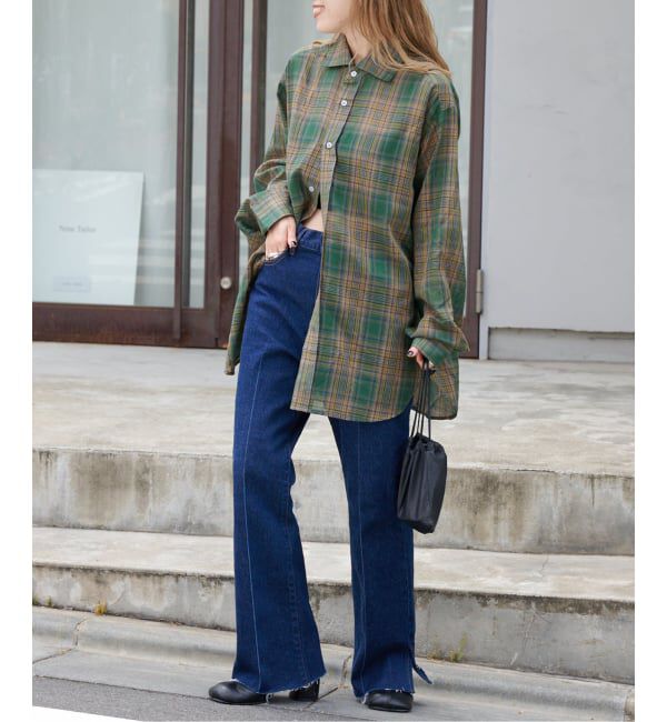 OUTDOOR PRODUCTS Usual Things「追加 シアーチェックスプレッドカラーシャツ」|シャツ・ブラウス|