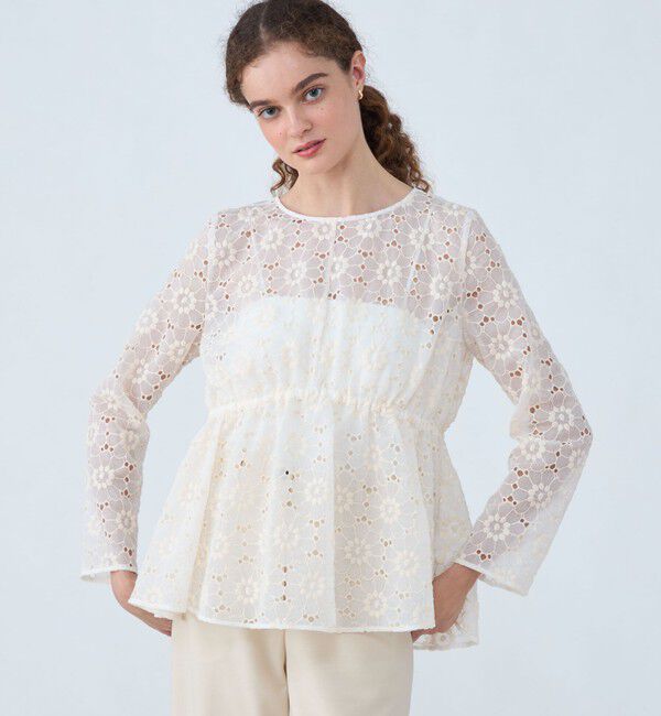 Ballsey「エンブロイダリーオーガンザ ウエストギャザーブラウス」|シャツ・ブラウス|