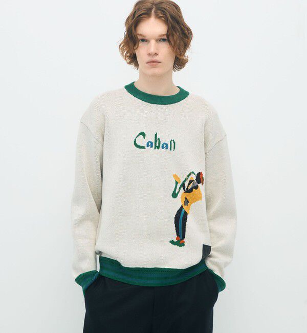CABaN「CABaN コットンカシミヤジャカード JAZZ SAX クルーネックプルオーバー」|ニット・セーター|
