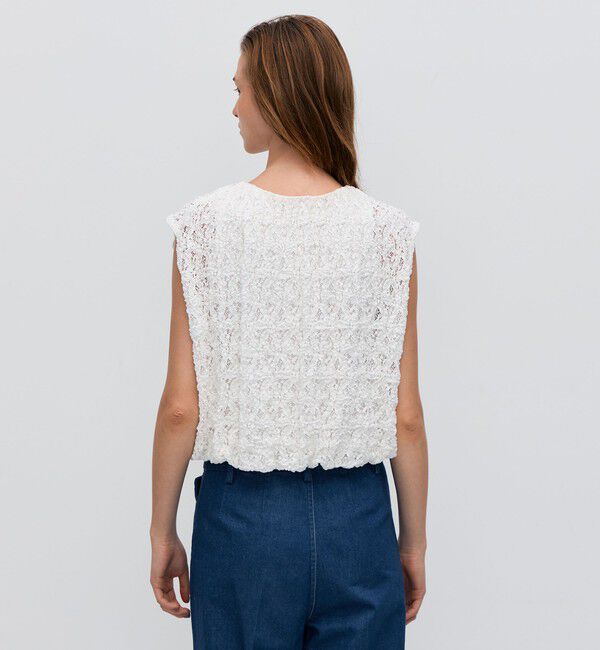 BACCA「ストレッチレース ギャザーノースリーブプルオーバー」|Tシャツ・カットソー|