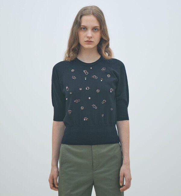 MACPHEE「ウールビジュー ハーフスリーブプルオーバー」|ニット・セーター|