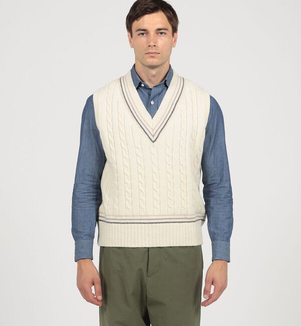 TOMORROWLAND MENS「【別注】RICHMOND KNITWEAR ウールケーブル Vネックベスト」|ニット・セーター|