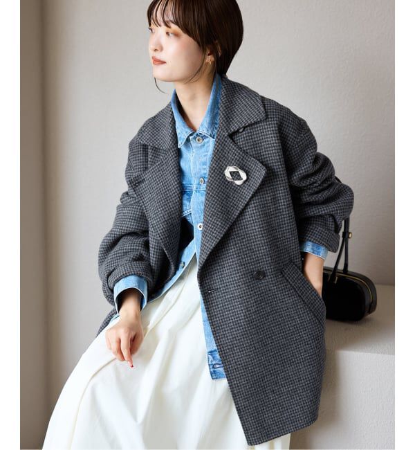SLOBE IENA「souple wool ダブルフェイスミドルコート」|ピーコート|