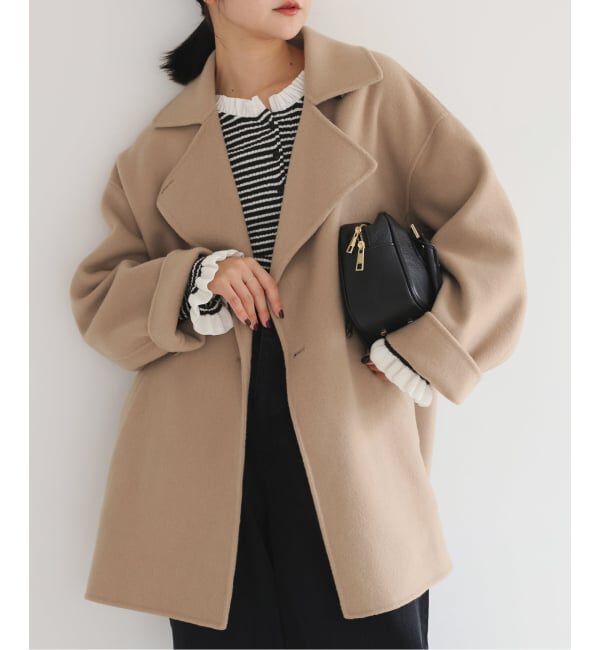 SLOBE IENA「souple wool ダブルフェイスミドルコート」|ピーコート|