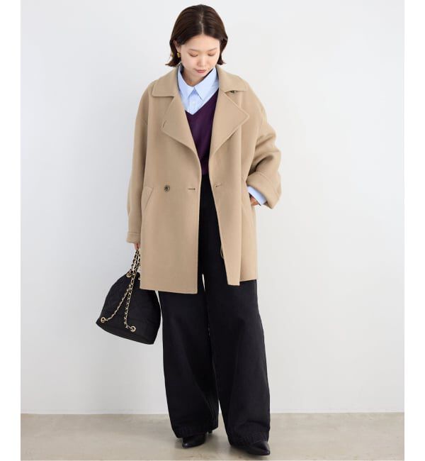 SLOBE IENA「souple wool ダブルフェイスミドルコート」|ピーコート|