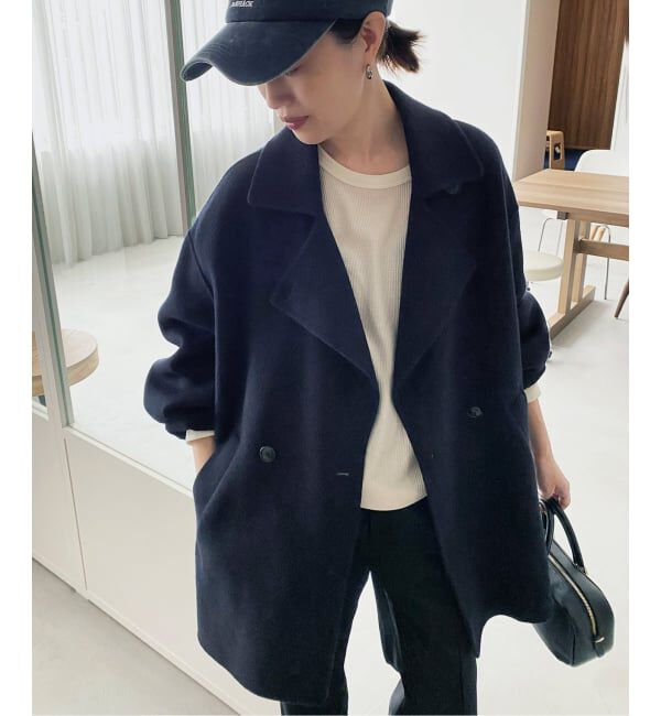 SLOBE IENA「souple wool ダブルフェイスミドルコート」|ピーコート|