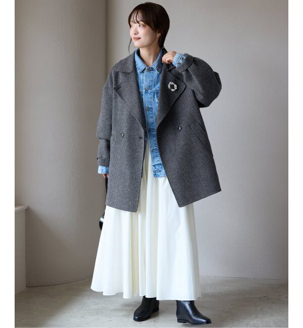 SLOBE IENA「souple wool ダブルフェイスミドルコート」|ピーコート|