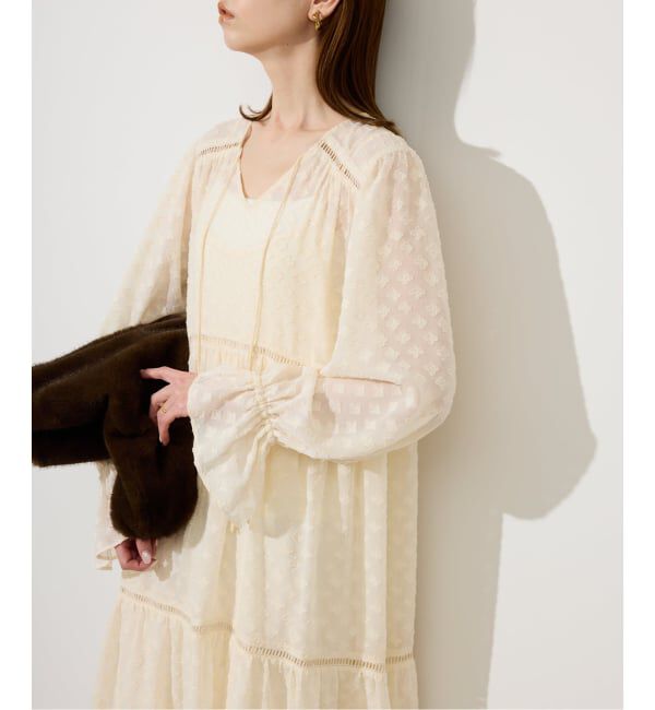 SLOBE IENA「フラワージャガードギャザーワンピース」|ワンピース|ナチュラル