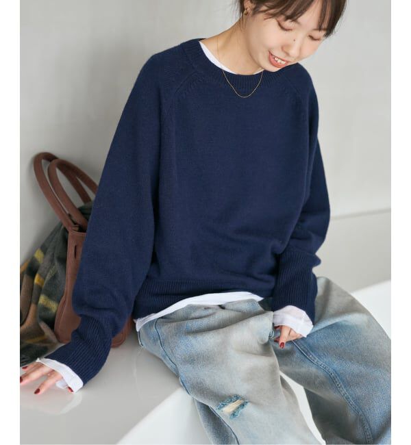 Spick and Span「《WEB限定カラー有り》ウールカシミヤ ラグランクルーネックニット」|ニット・セーター|