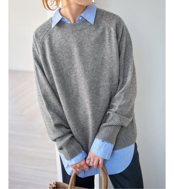 Spick and Span「《WEB限定カラー有り》ウールカシミヤ ラグランクルーネックニット」|ニット・セーター|グレーA