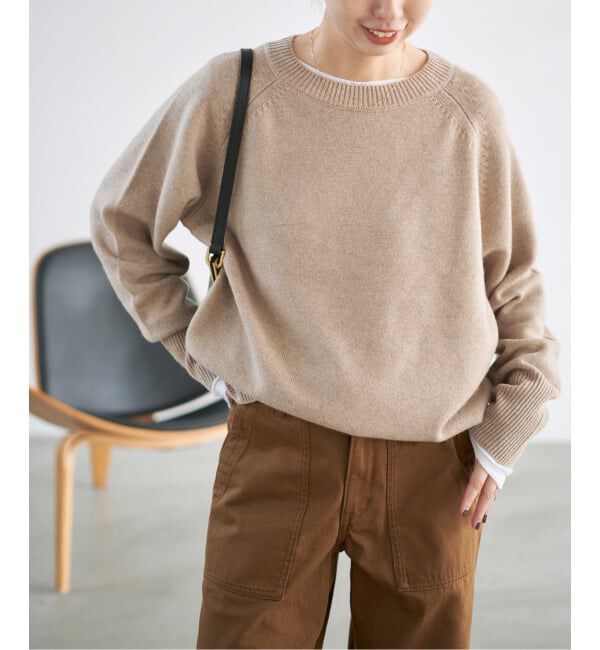 Spick and Span「《WEB限定カラー有り》ウールカシミヤ ラグランクルーネックニット」|ニット・セーター|ベージュ