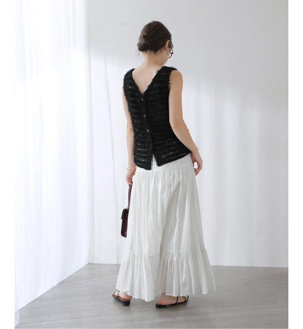  「【洗える】ローン箔加工ティアードスカート」|スカート|