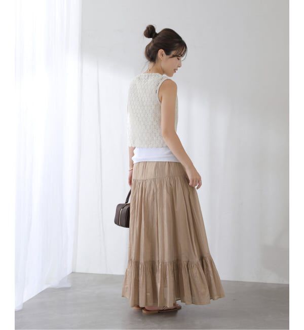  「【洗える】ローン箔加工ティアードスカート」|スカート|