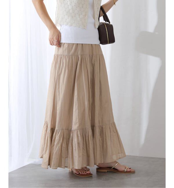  「【洗える】ローン箔加工ティアードスカート」|スカート|