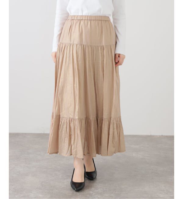  「【洗える】ローン箔加工ティアードスカート」|スカート|