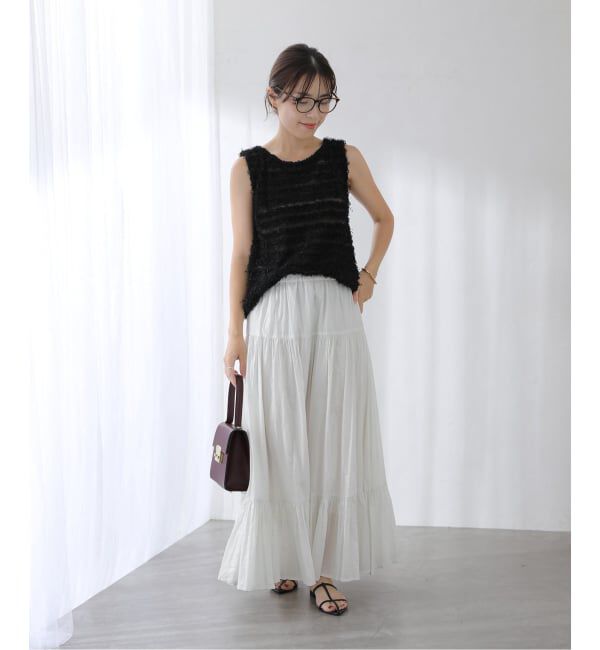  「【洗える】ローン箔加工ティアードスカート」|スカート|