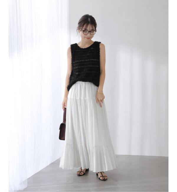  「【洗える】ローン箔加工ティアードスカート」|スカート|