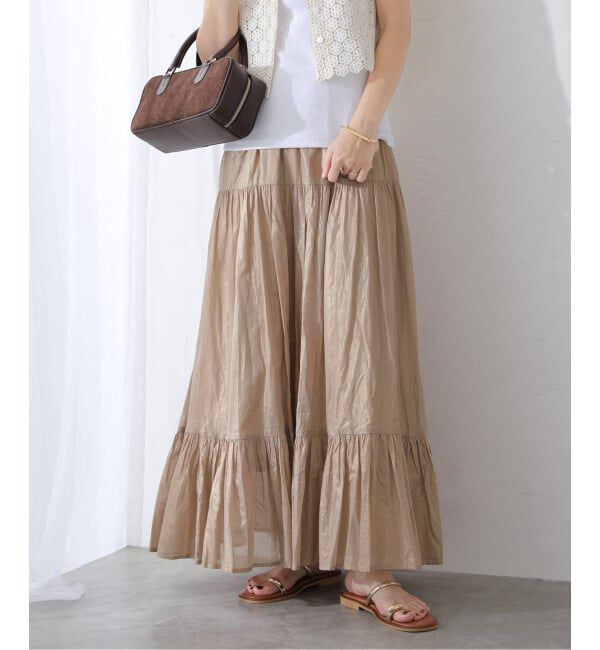  「【洗える】ローン箔加工ティアードスカート」|スカート|キャメル