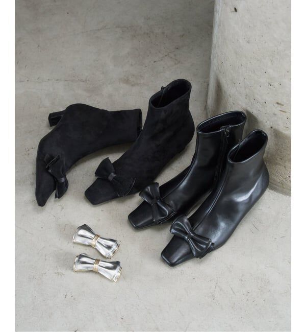  「4.5cm2WAYリボンショートブーツ」|ショートブーツ|