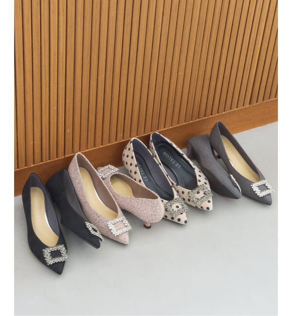  「4.5cmフラワービジューバックルパンプス」|パンプス|