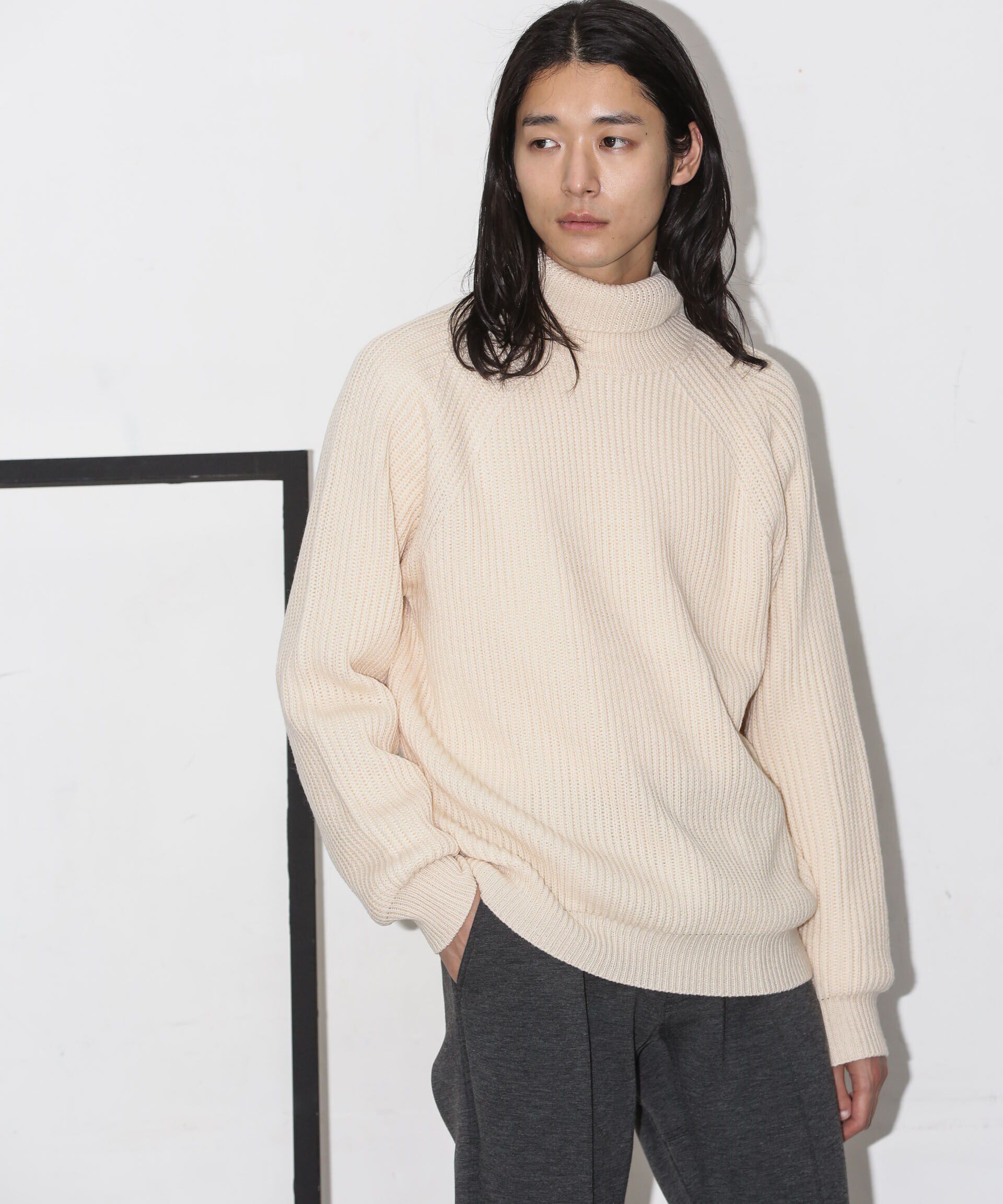 nano･universe「ベーシック畦編みタートルニット」|ニット・セーター|ホワイト