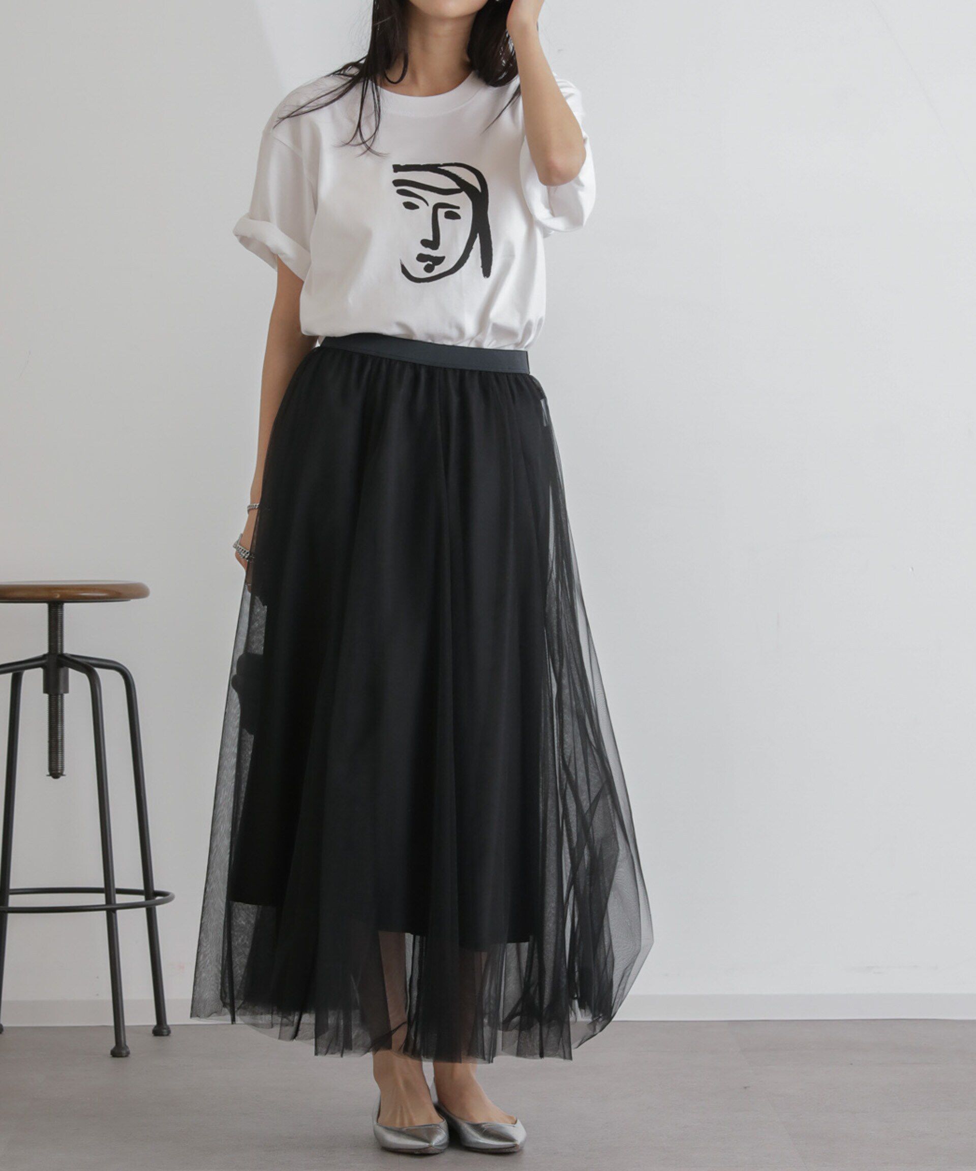 nano･universe「2wayレイヤードチュールスカート」|スカート|ブラック