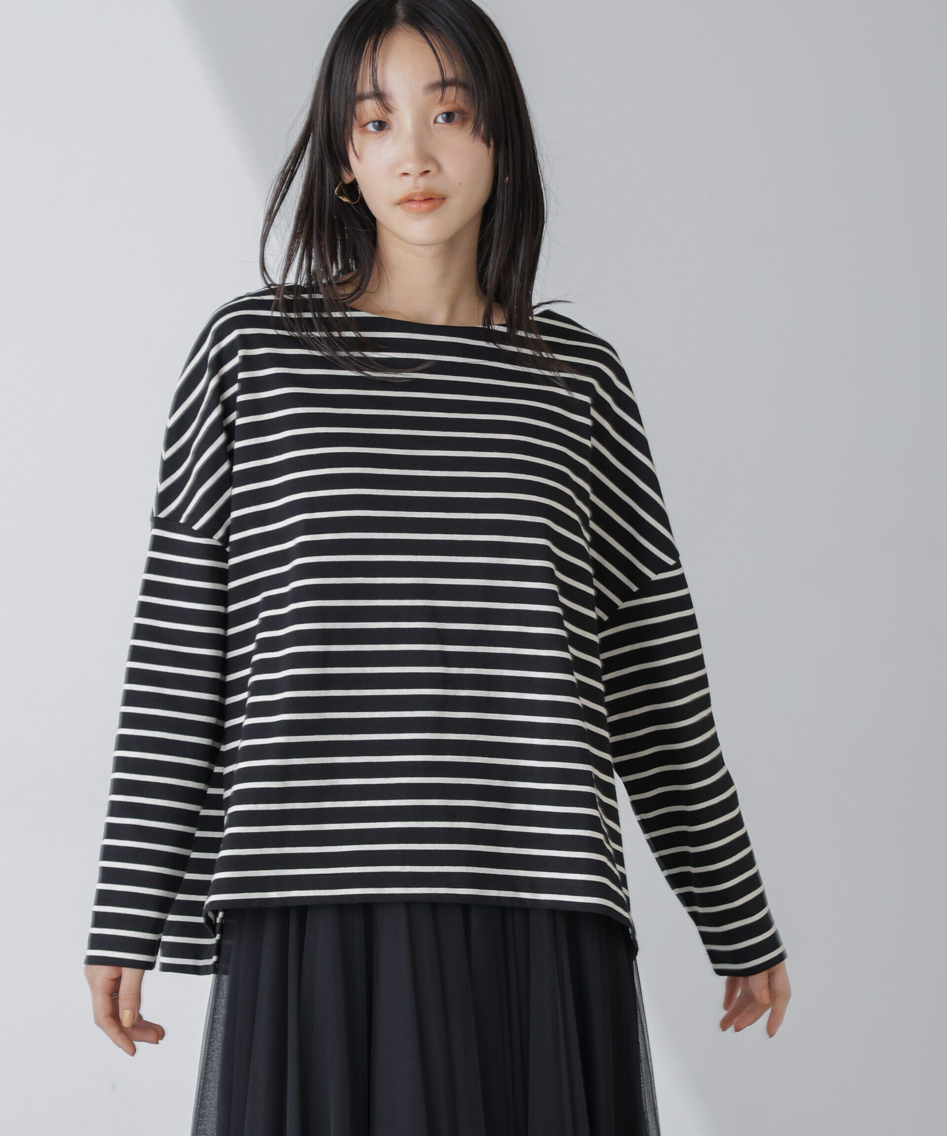 nano･universe「WEB限定/ボーダーワイドドロップトップス」|Tシャツ・カットソー|