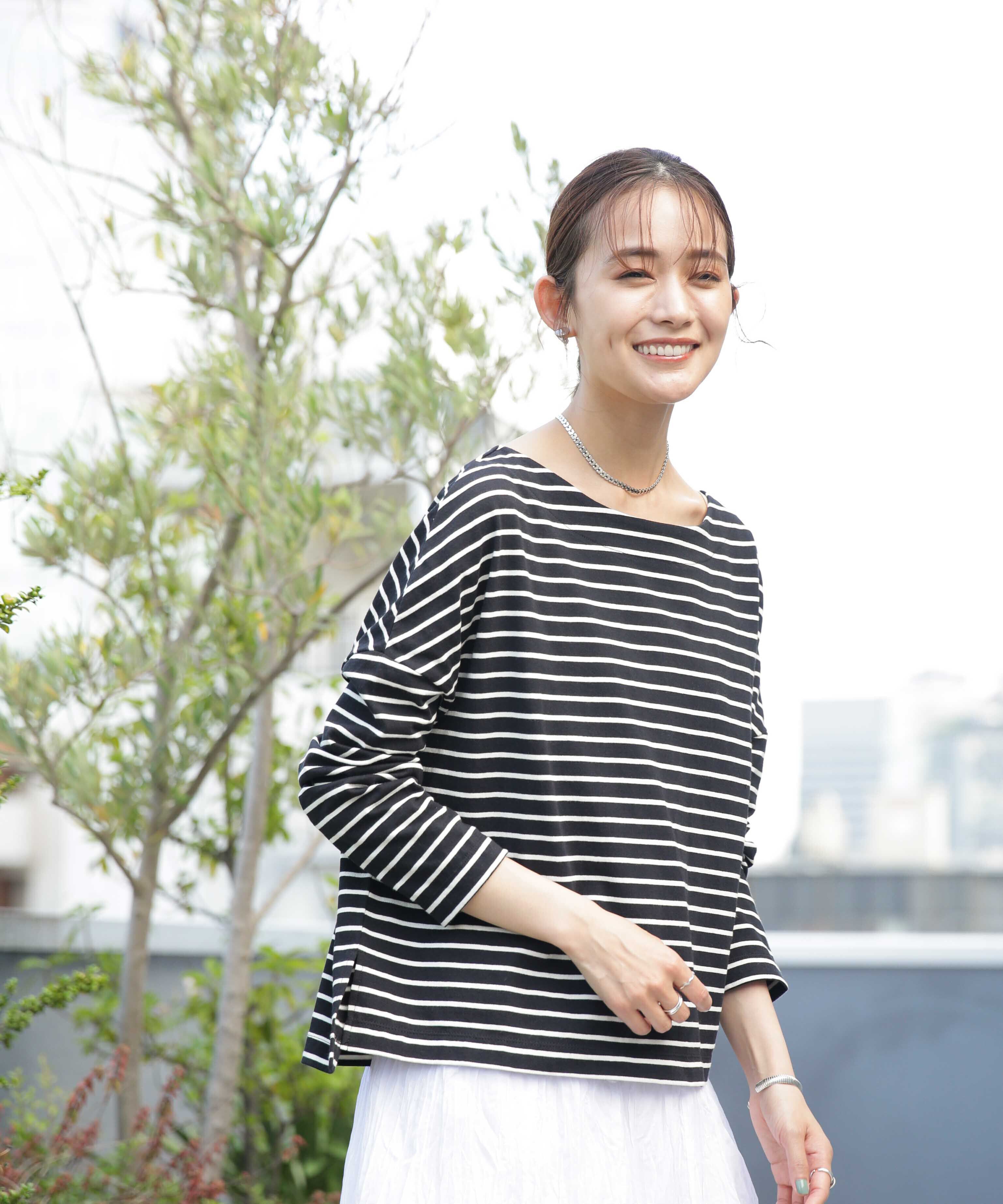 nano･universe「WEB限定/ボーダーワイドドロップトップス」|Tシャツ・カットソー|