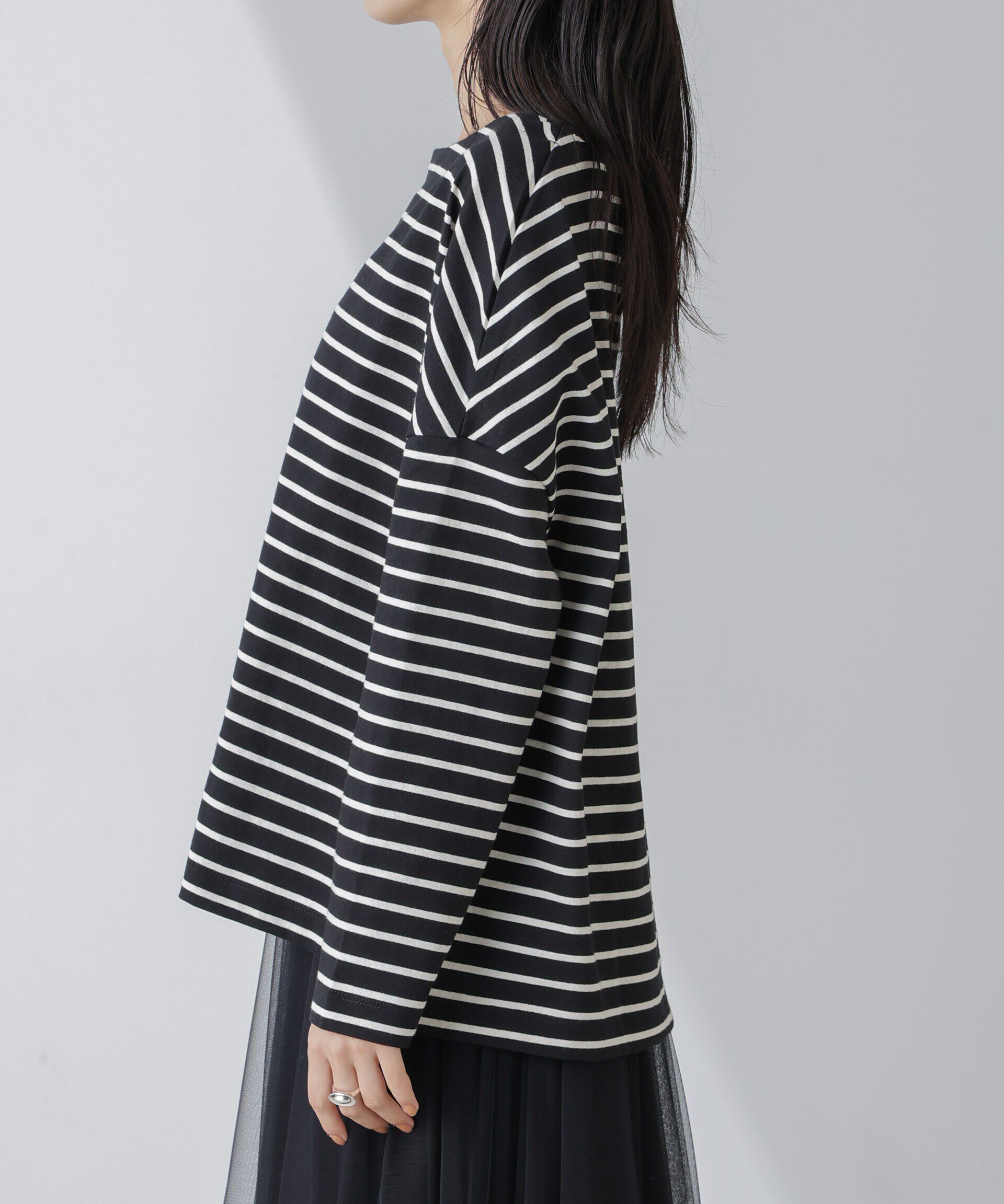 nano･universe「WEB限定/ボーダーワイドドロップトップス」|Tシャツ・カットソー|